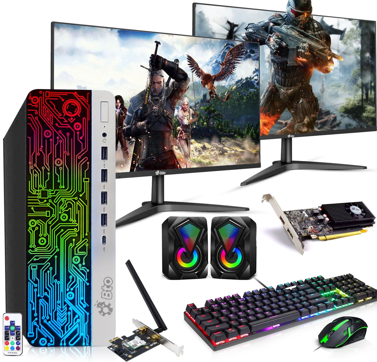 HP G3 RGB Gaming Desktop PC – Intel i5 6500 16GB DDR4 Ram 512GB SSD NVIDIA GeForce GT 1030 con Dos Monitores de 22 Pulgadas Windows 10 Pro Set RGB con WiFi Integrado – Torre de Computadora para Jugadores PC (Renovado)