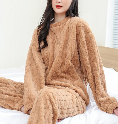 Conjunto de Pijama de Terciopelo Coral de Invierno - Suéter y Pantalones Cálidos