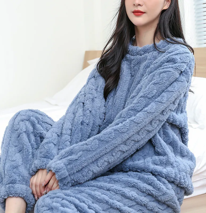 Conjunto de Pijama de Terciopelo Coral de Invierno - Suéter y Pantalones Cálidos