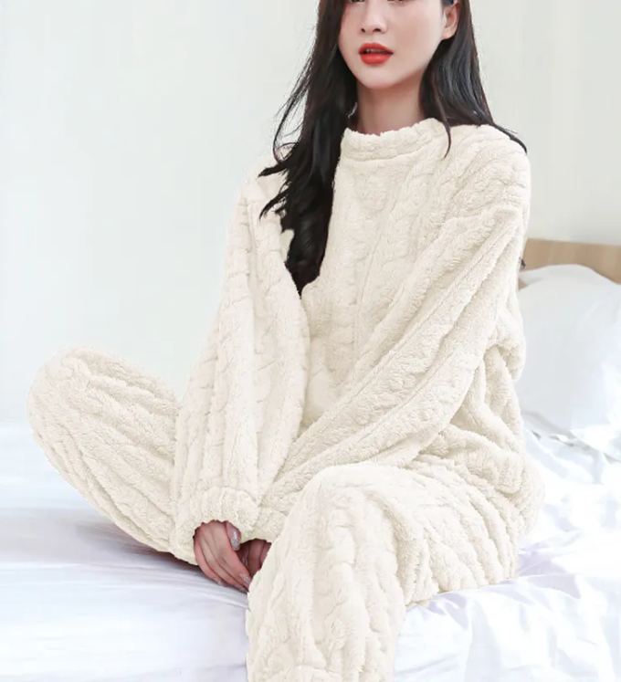 Conjunto de Pijama de Terciopelo Coral de Invierno - Suéter y Pantalones Cálidos