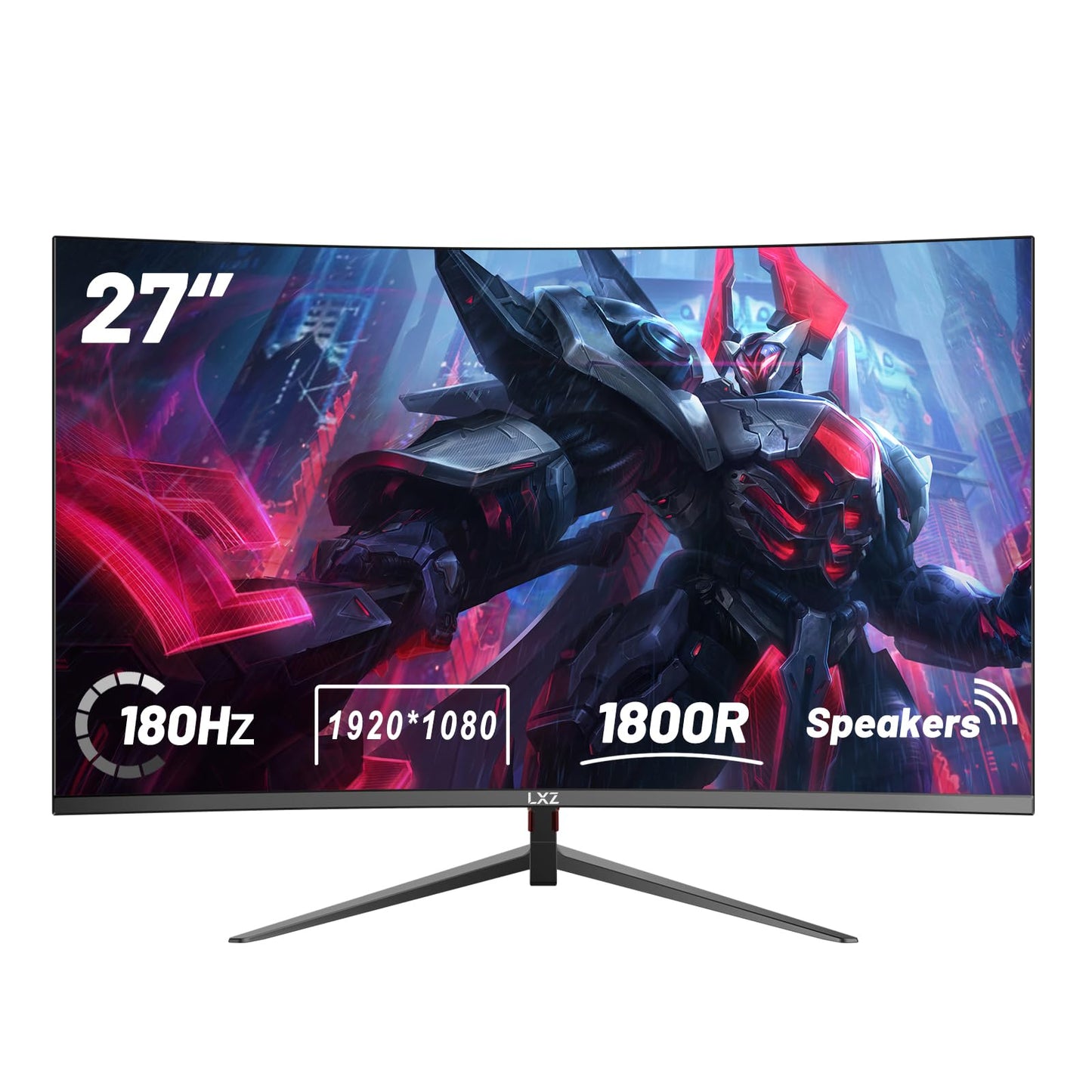 Monitor Curvo para Juegos LXZ de 27 Pulgadas, Monitor PC 180hz Full HD 1080P sin Marcos, Pantalla de Juegos 1800R con FreeSync y Tecnología de Cuidado Ocular, Puerto DP HDMI - Negro