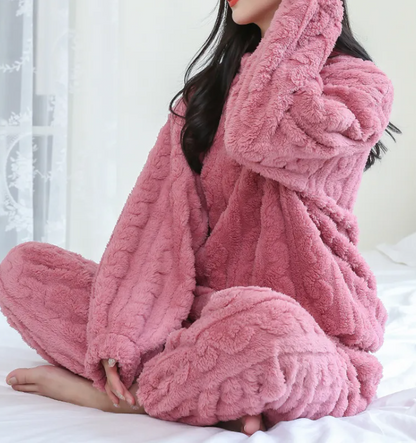Conjunto de Pijama de Terciopelo Coral de Invierno - Suéter y Pantalones Cálidos